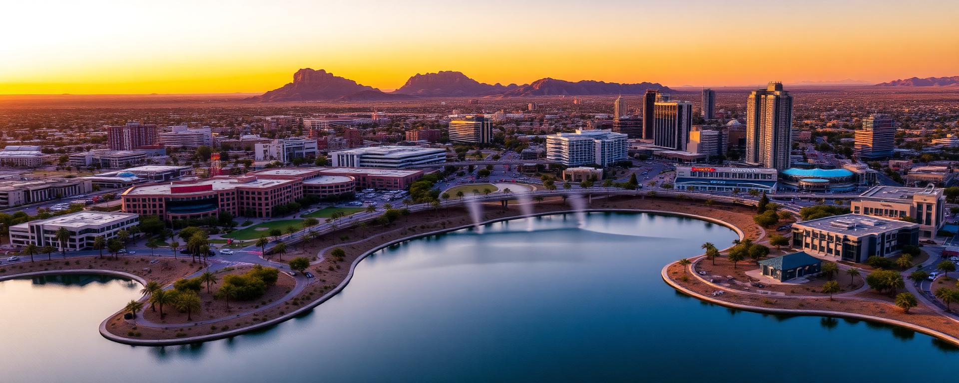 Tempe, Arizona cityscape with Tempe Town Lake